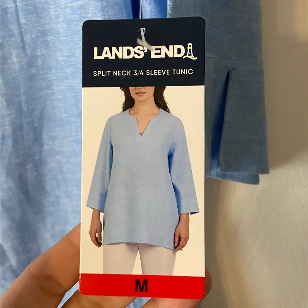 Lands' End Sky Blue Split Neck Linen Top  size M brand new two front  pockets - Image 3