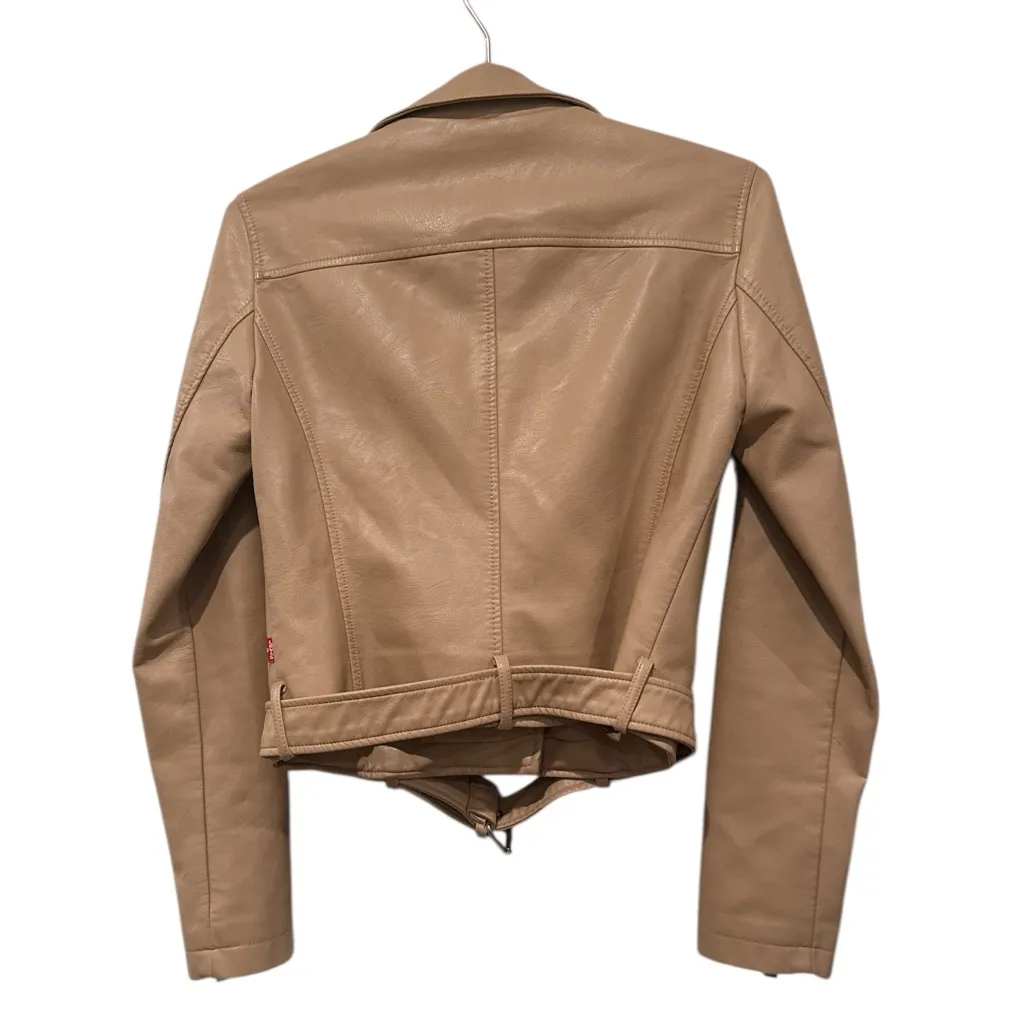 LEVI’S Women's Cream Faux-Leather Belted Hem Moto Jacket Sz xs - Image 8