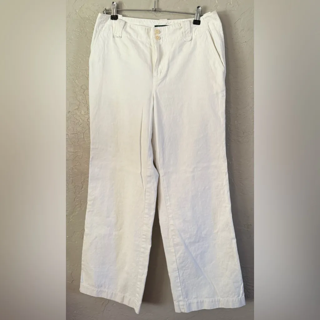 Lauren Ralph Lauren Trousers Linen Blend Women Size 6 Ivory Wide Leg Pants - Image 2