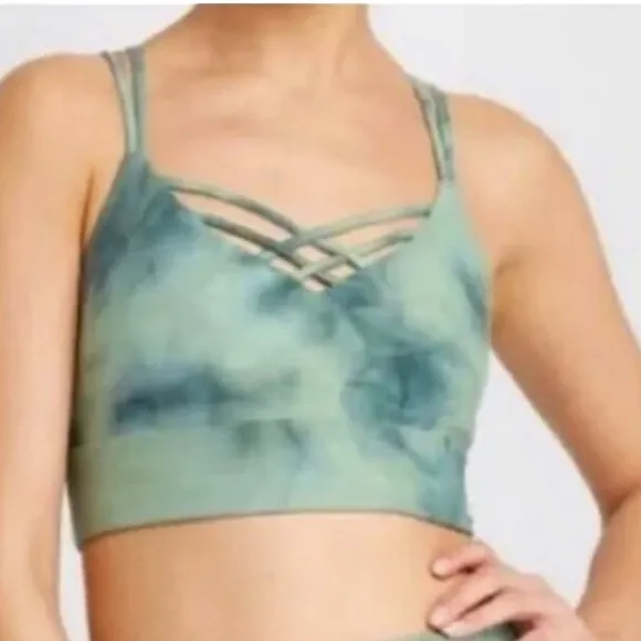 JoyLab V Neck Criss Cross Back Sports Bra Green Tie Dye Women’s Small - Image 2