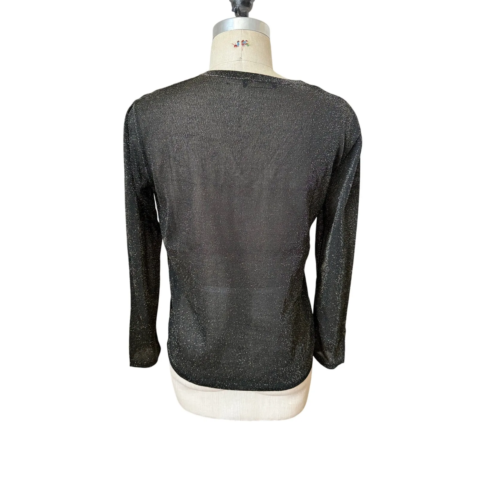Maison Lurex Paris Sheer Metallic Shirt Women’s Size Small Black Gold - Image 4