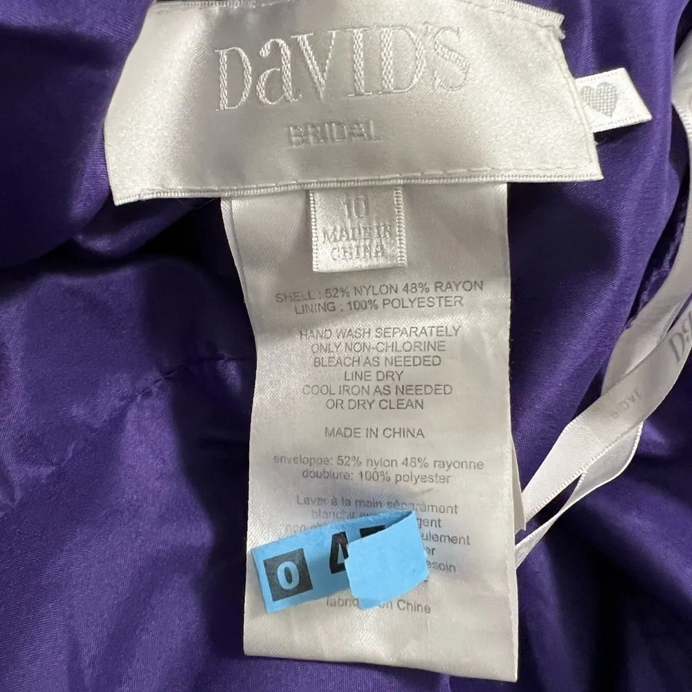 David's Bridal Long Strapless Lace Dress Draped Bodice Regency Purple - Image 15