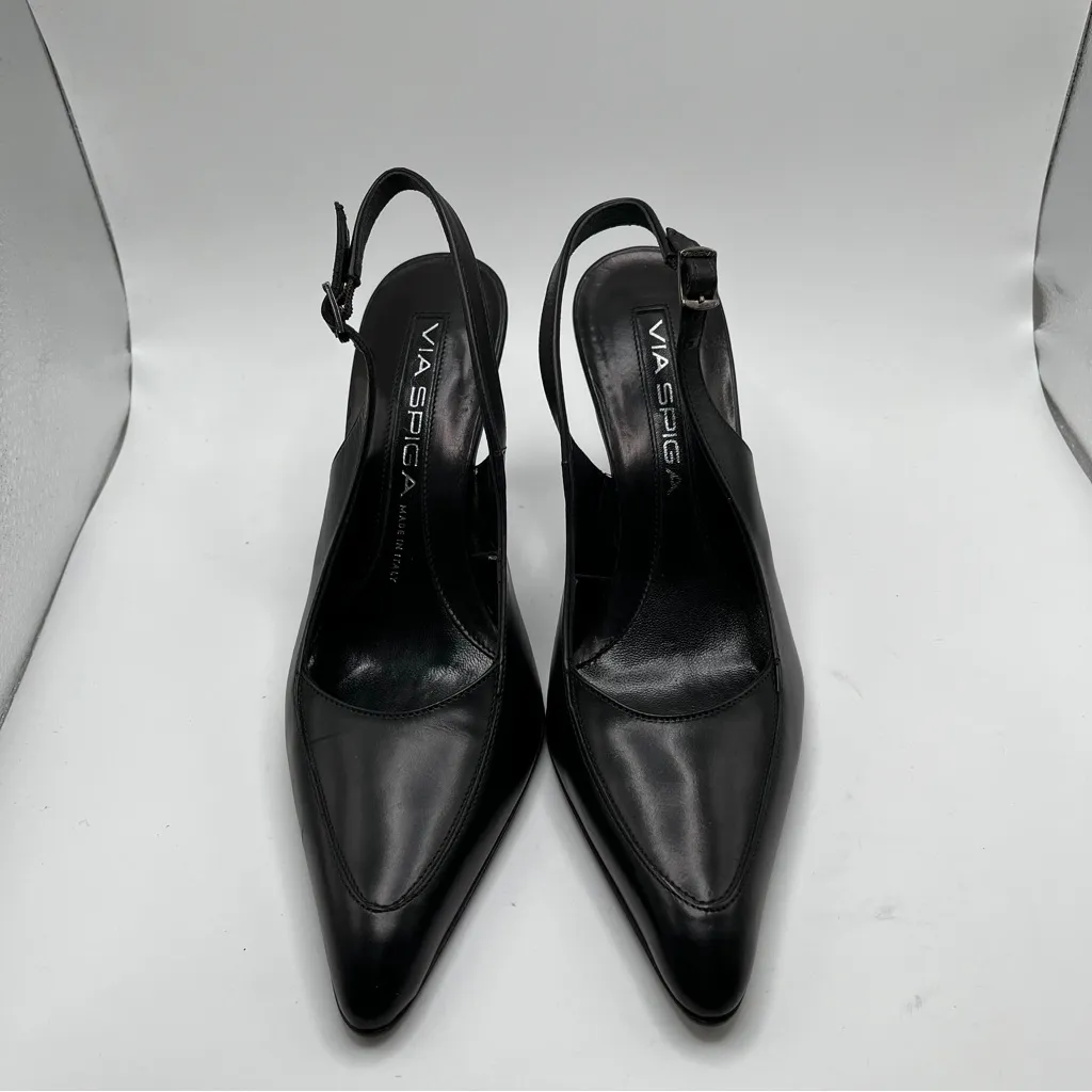 Via Spiga Italy Women's Pump VTG 90’s black leather pointy toe slingback size 6 - Image 2