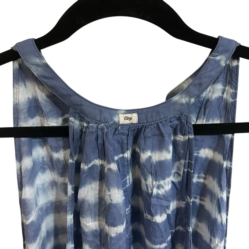 Obey Blue & White Sleeveless Large Arm Hole With Pockets Size Small Mini Dress. - Image 6