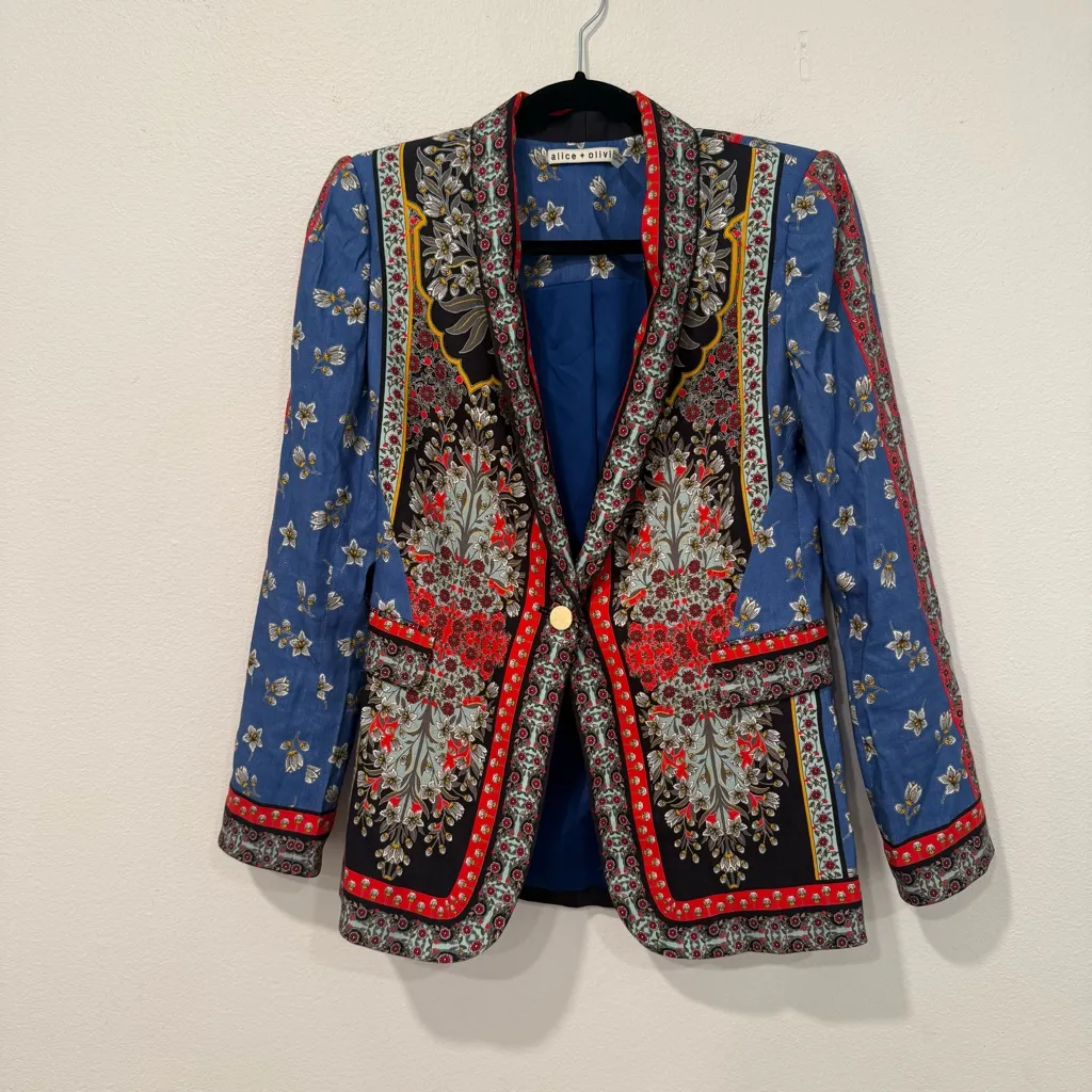 Alice + Olivia Macey Floral Linen Blend Blazer 4 - Image 3