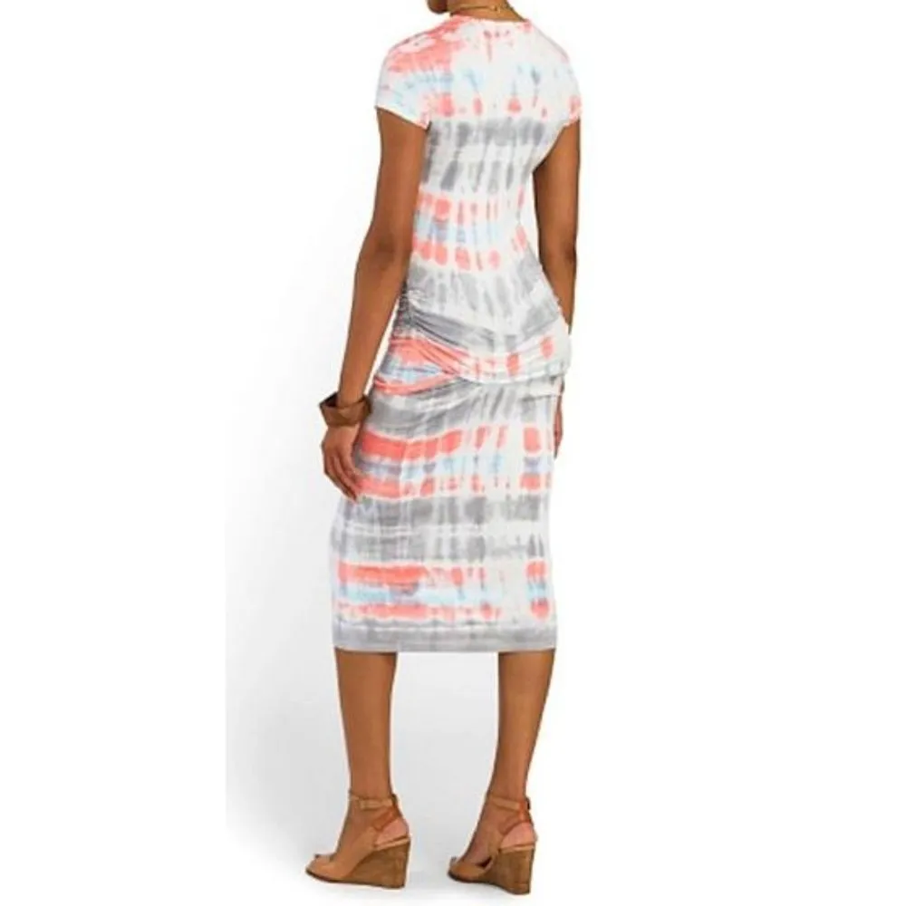 Young Fabulous Broke Araya Midi Dress V-Neck Tie-Dye Ruched Shirred Gathered S - Image 2