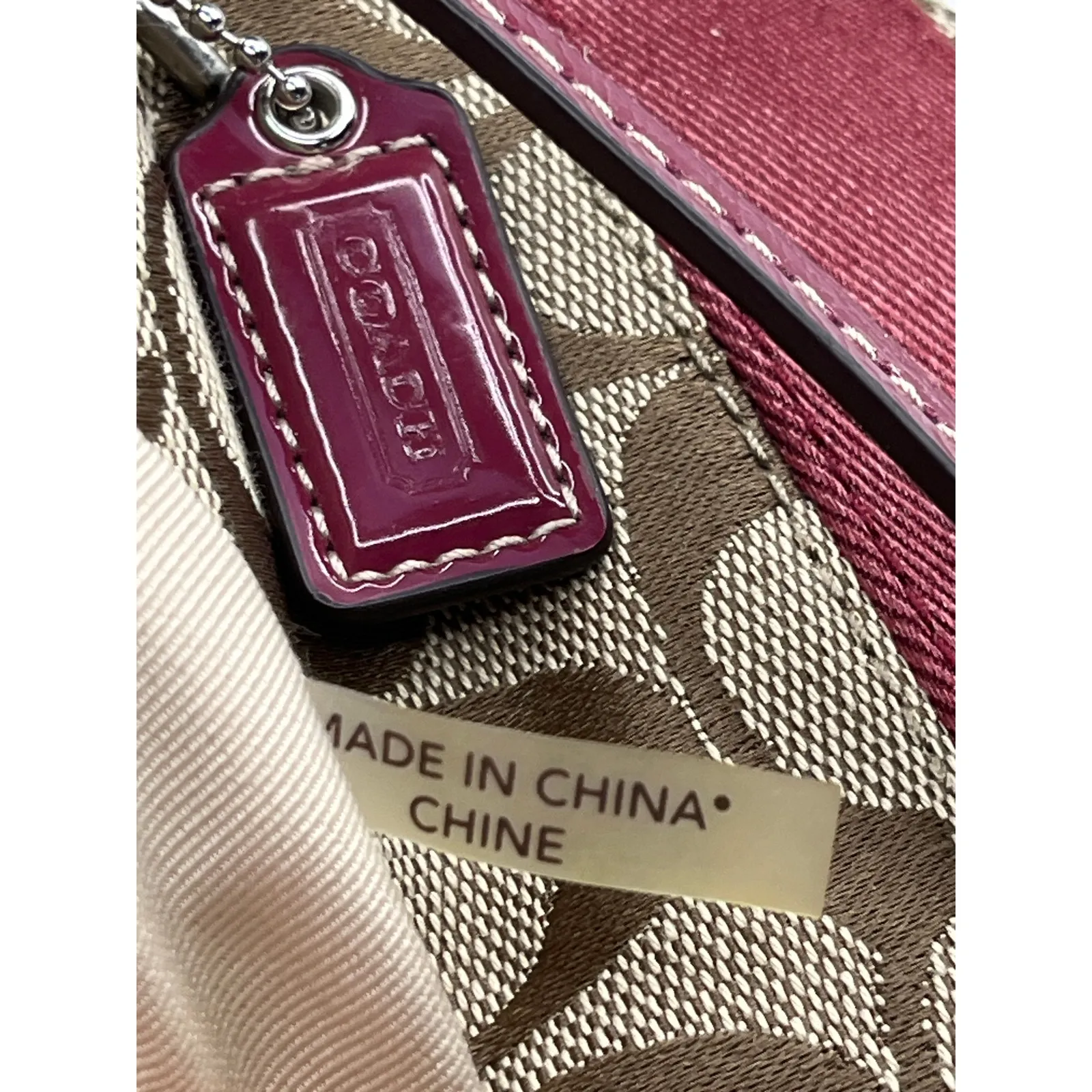 Coach Signature Canvas Wristlet Burgundy Patent Trim Small Pouch Bag - Image 2