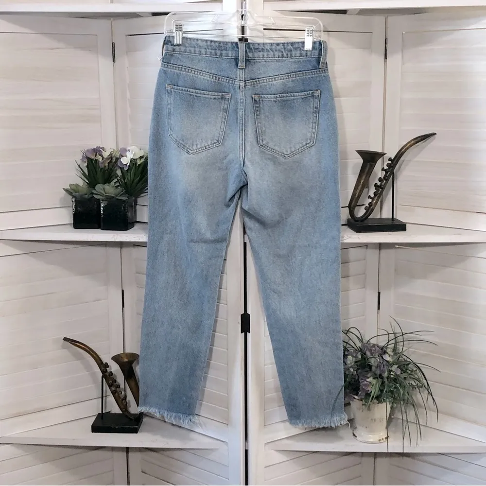 Nature Denim Blue Distressed High Rise Mom Jeans 24 - Image 3
