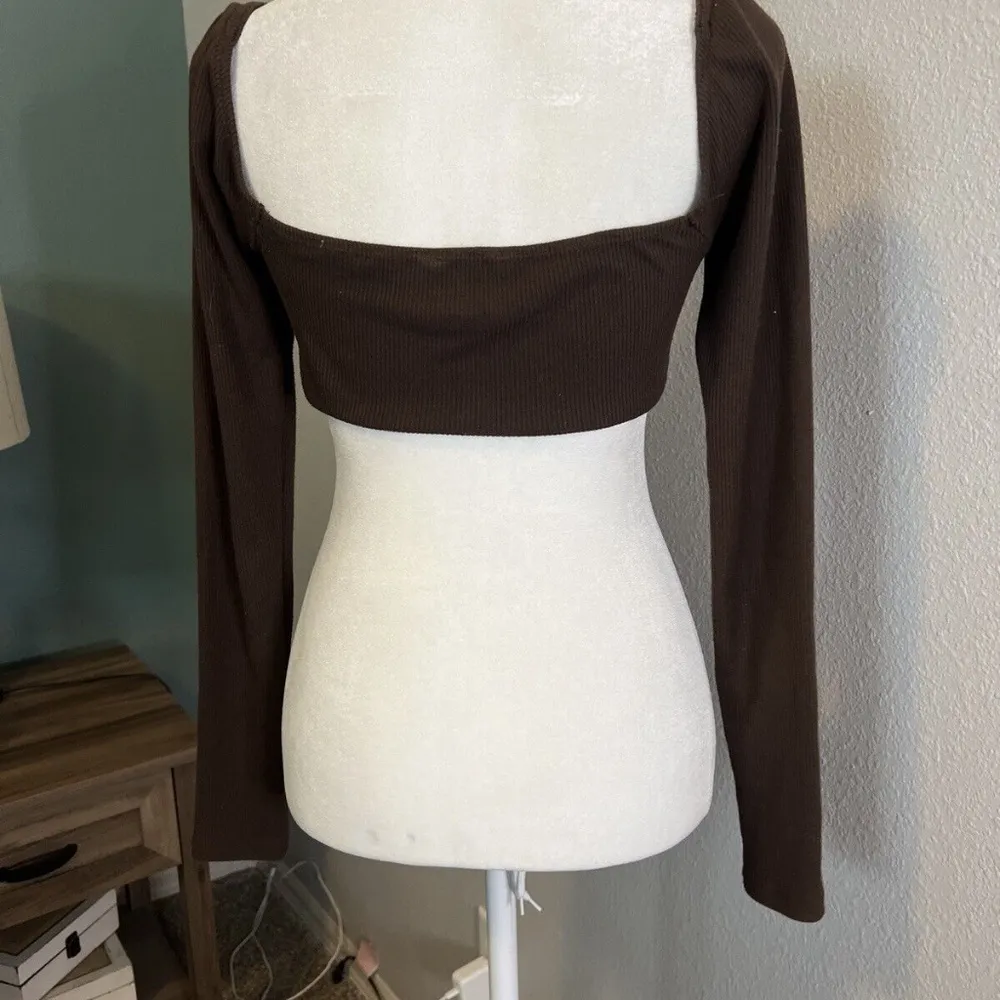 Princess Polly Becca Brown Ribbed Long Sleeve Bra Top Size 2 - Image 3