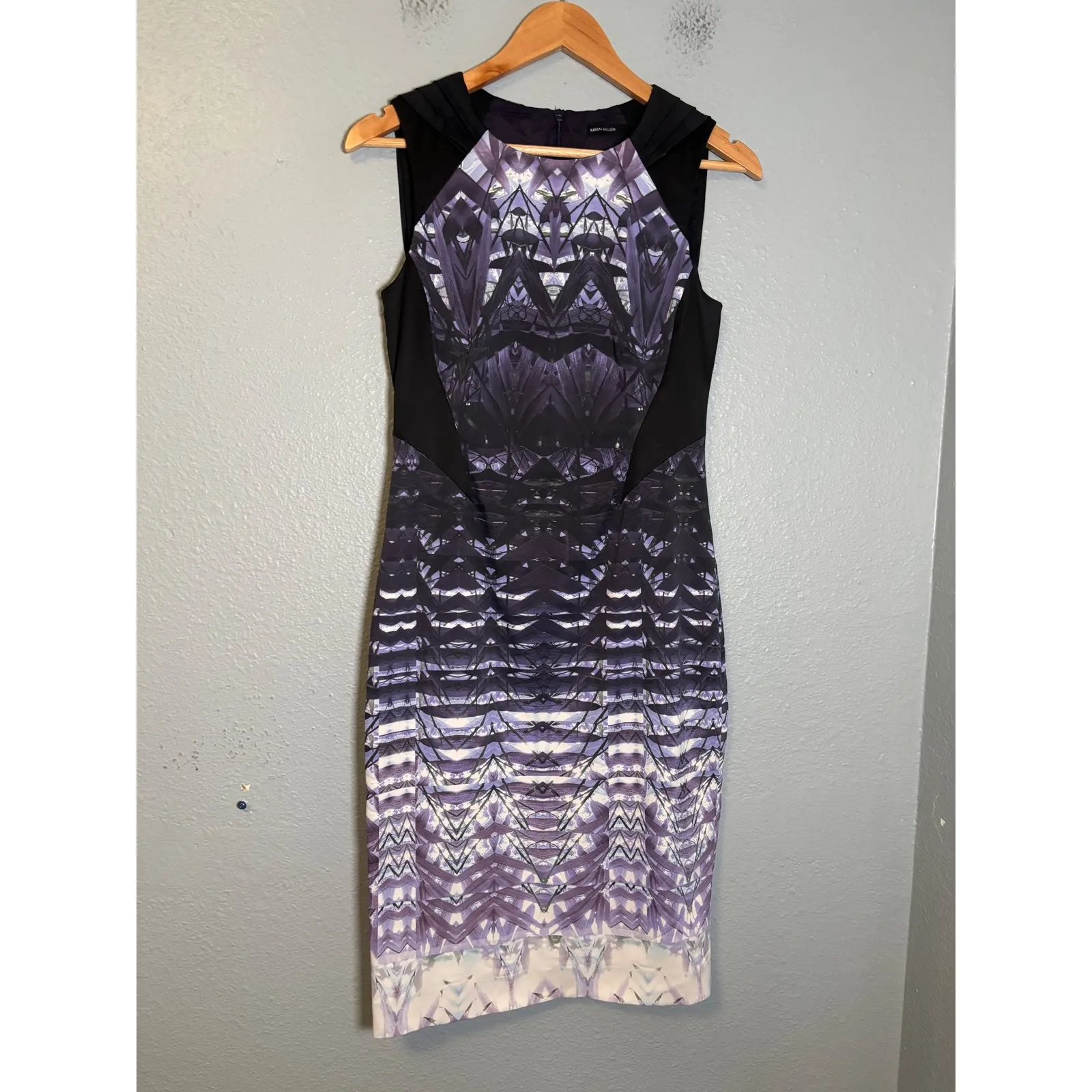 Karen Millen Ombré Lace Print Signature Stretch Sheath Dress Purple Size 8 - Image 3