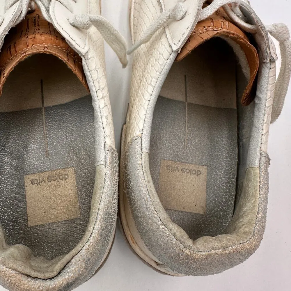 DV Dolce Vita White & Silver Harrison Leather Sneakers Size 8.5 - Image 5
