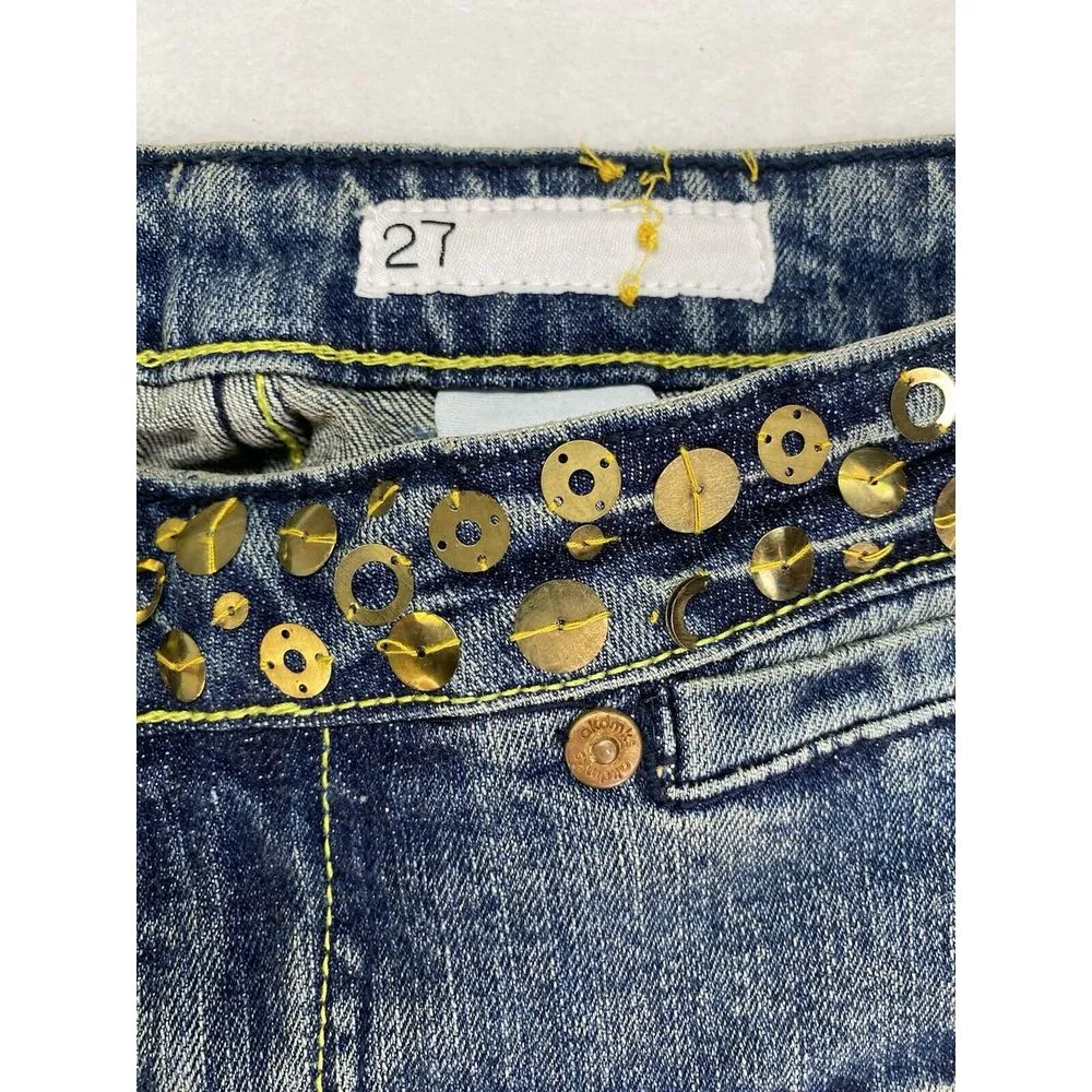 Akademiks AKDMKS Womens sz 27‎ cuffed royal capri Jeans Embellished sequins - Image 8