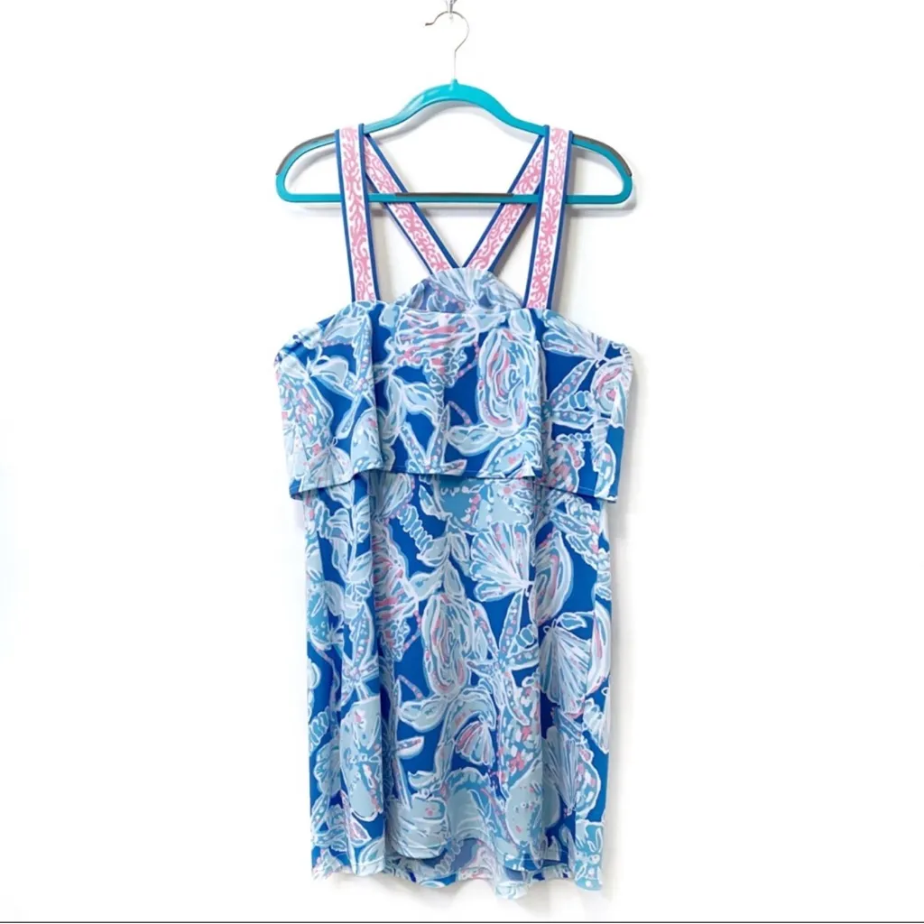 Lilly Pulitzer Shay Dress Women S "Into The Deep" Bay Blue Shell Print Stretch - Image 7