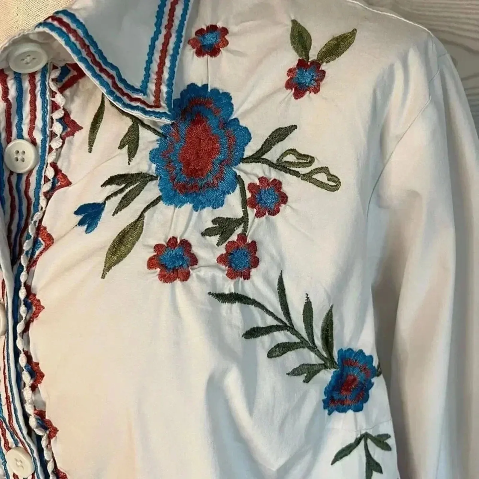 Wayward Fancies eShakti floral Embroidered poplin button front shirt Size XL - Image 7