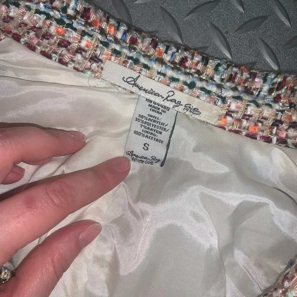 Multi colored tweed motorcycle jacket american rag cream  classic boho spring - Image 4