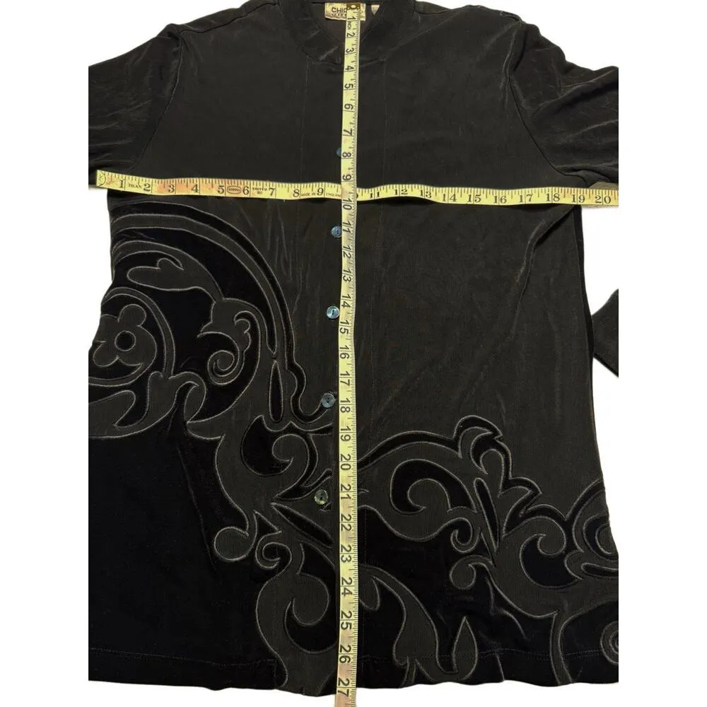 Chicos Travelers Black Slinky Button Down Jacket/ Crushed Velvet Paisley Sz1/M-8 - Image 2