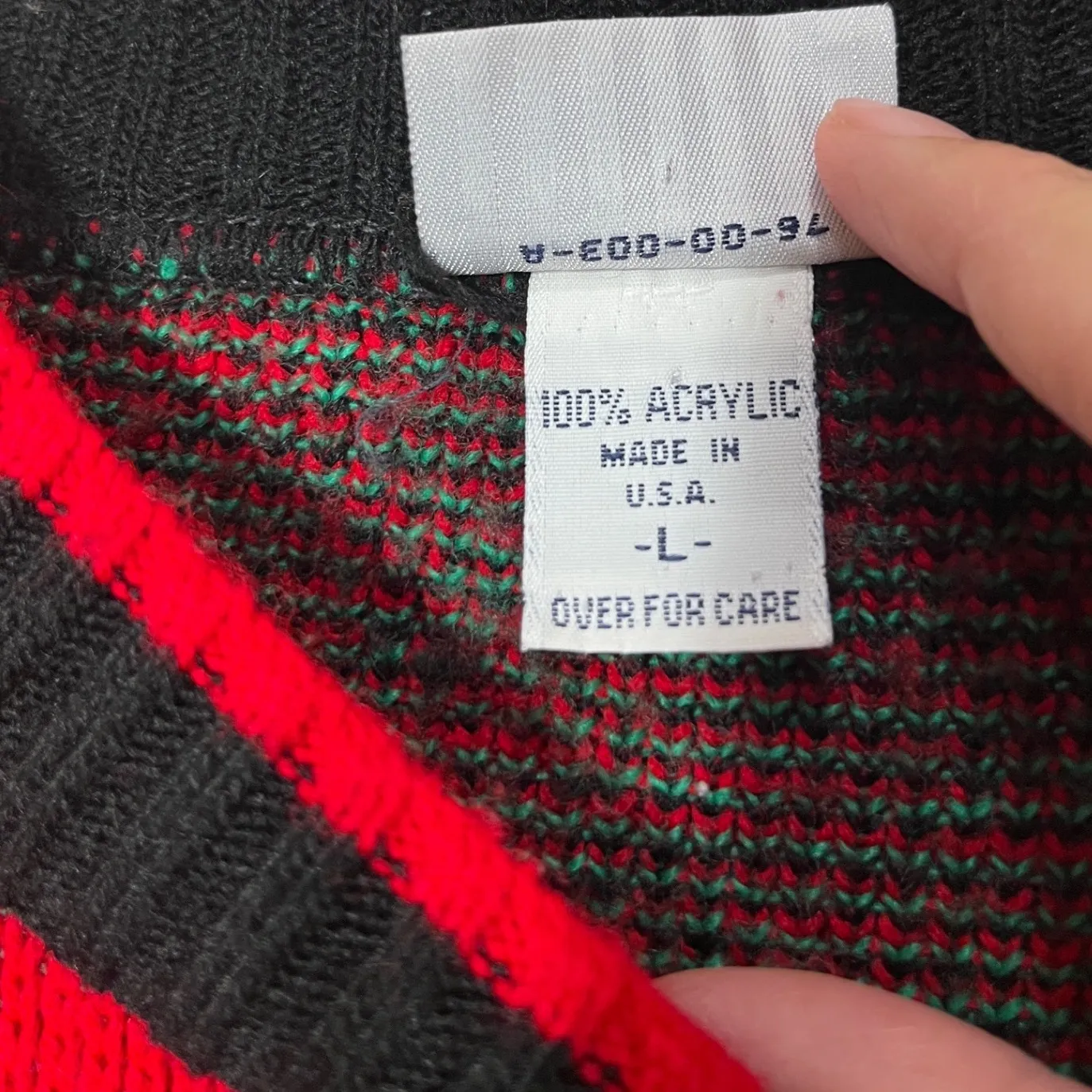 Vintage Cabin Creek Red Black Green Ugly Christmas Sweater Size L Holiday - Image 6