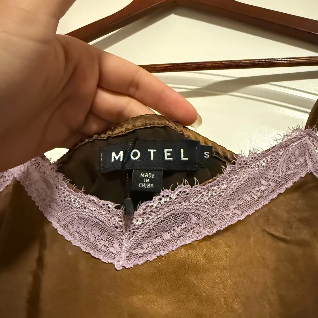 NWT Motel Rocks Brown Satin Slip with Purple Lace - Image 9