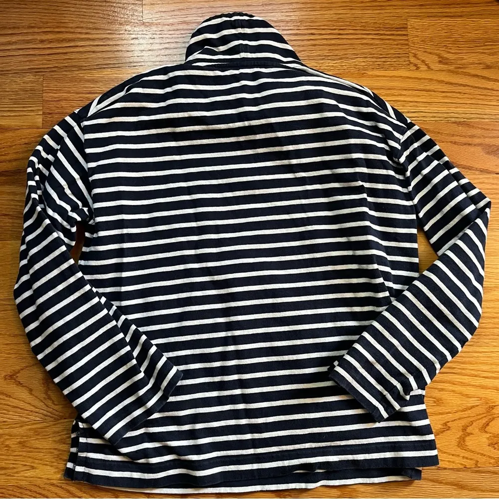 J. Crew Funnelneck pullover in striped Mariner navy blue and white size medium - Image 3