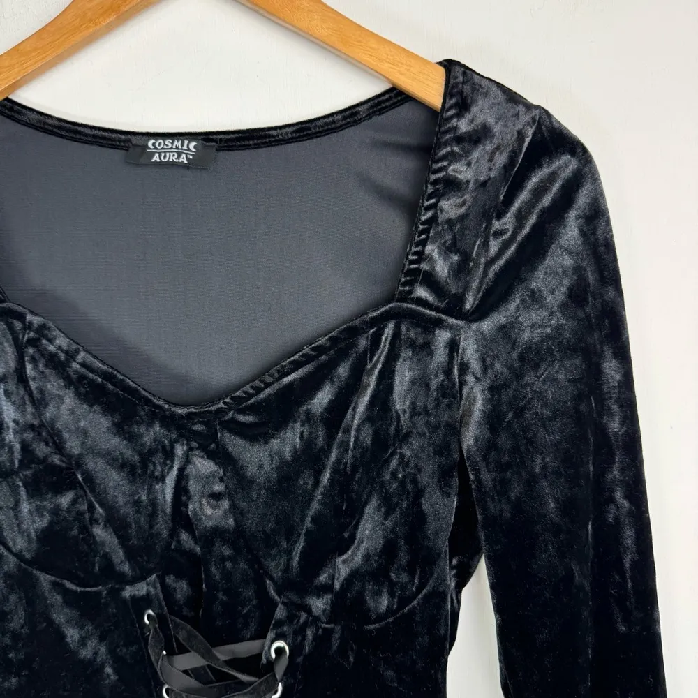 Cosmic Aura Black Velvet Corset Lace Up Top Sz Medium Hot Topic - Image 10