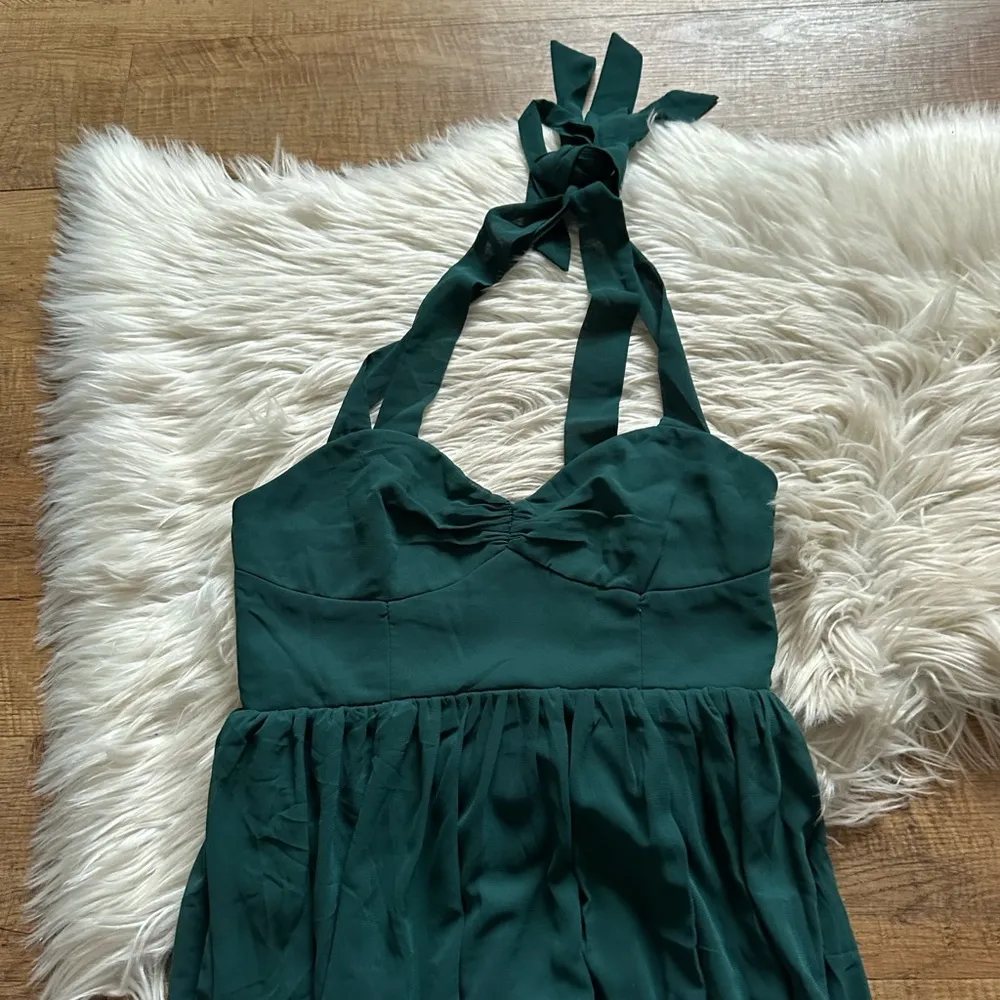 LULU’S Radiant Charisma Emerald Chiffon Ruched Tie Strap Maxi Dress - Image 6