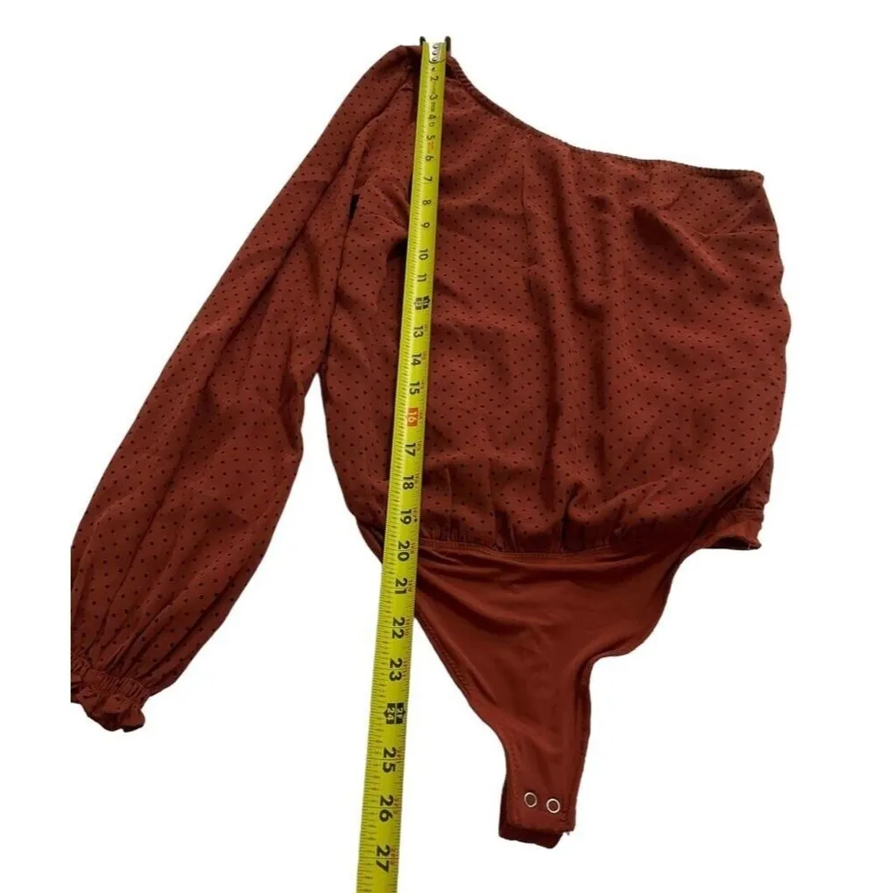 Abercrombie & Fitch Women Size XS Maroon Bodysuit Polka Dot One Shoulder 18-700P - Image 8