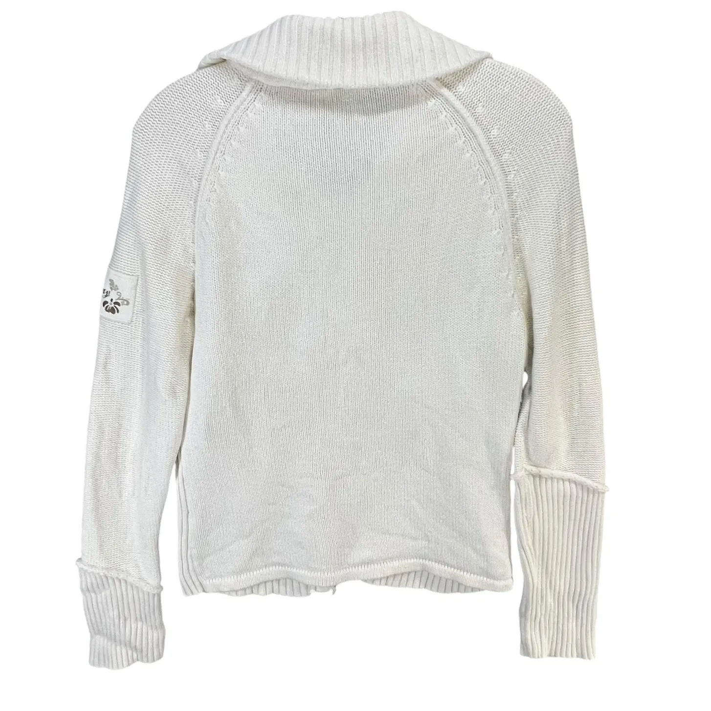 DKNY Y2K Sweater Jacket Womens M Cream Ribbed Full Zip Turtle Neck Classic Retro - Image 6
