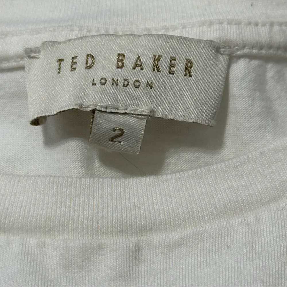 Ted Baker Women’s Size 2 M White Black Logo Side Cotton Short Sleeve Tee T-Shirt - Image 6