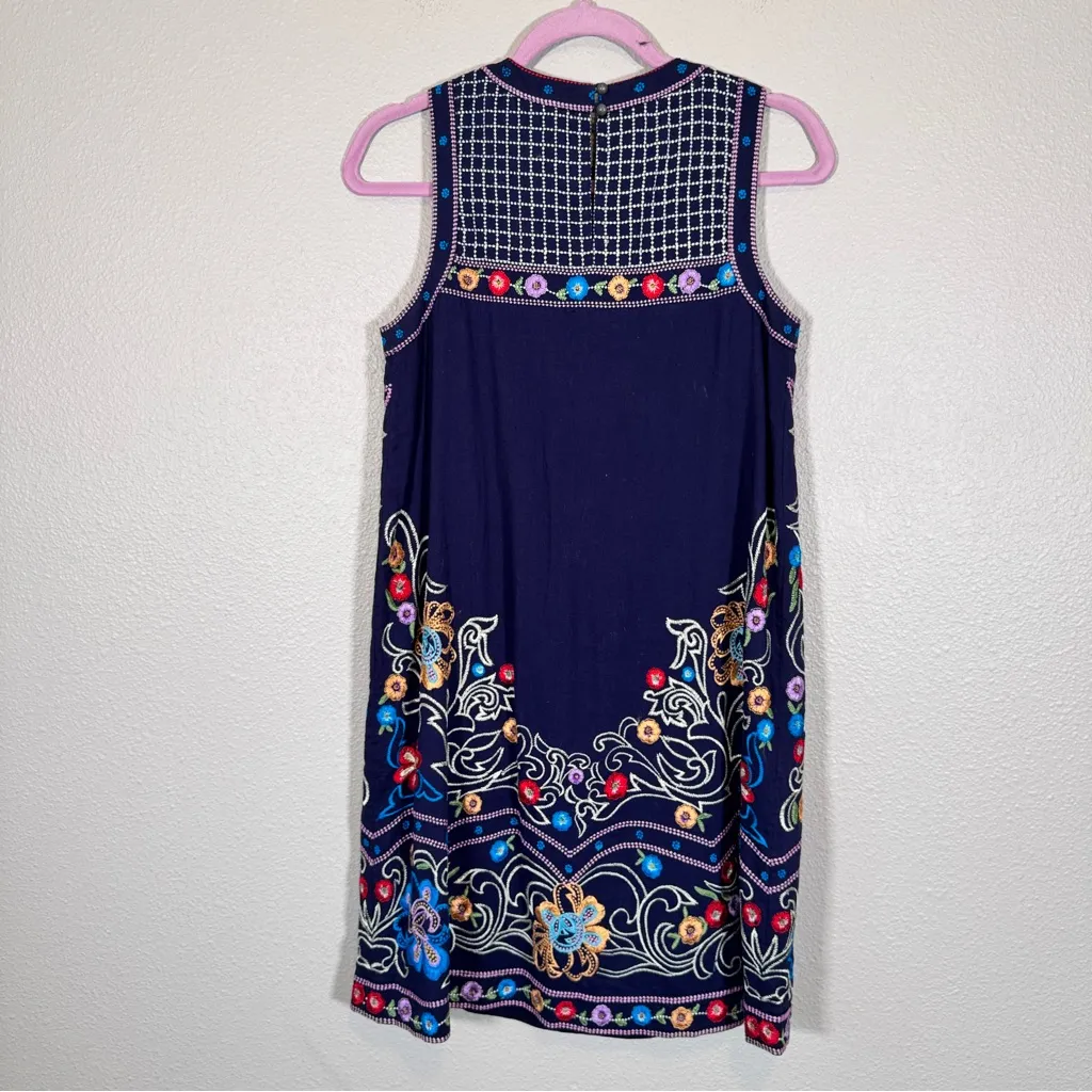 Maeve Anthropologie Blue Floral Embroidered Mini Shift Dress Womens 2 Sleeveless - Image 3