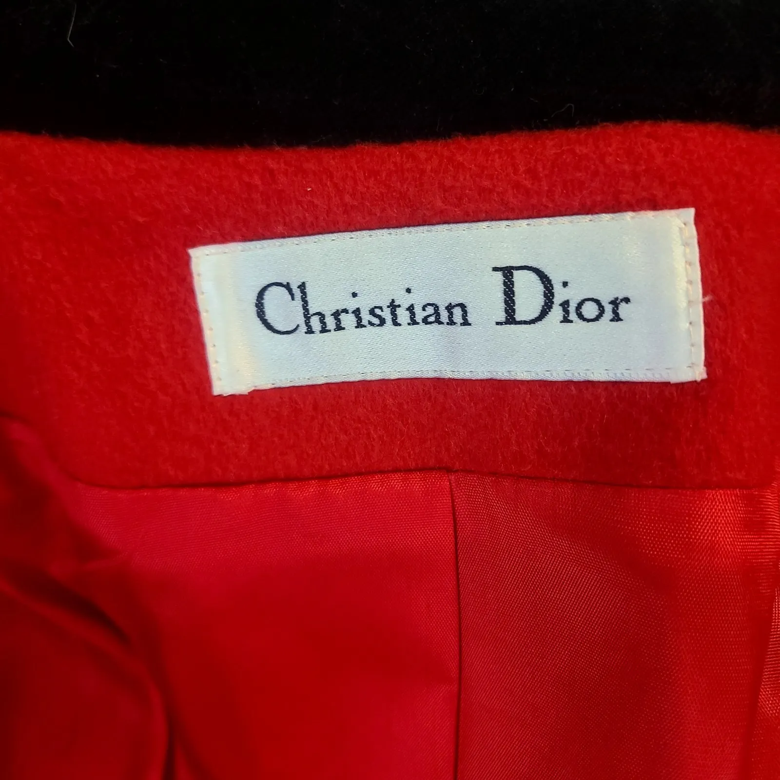 Vtg Christian Dior Red Wool Double Breasted Coat Gold Buttons Velvet Accents 80s - Image 6