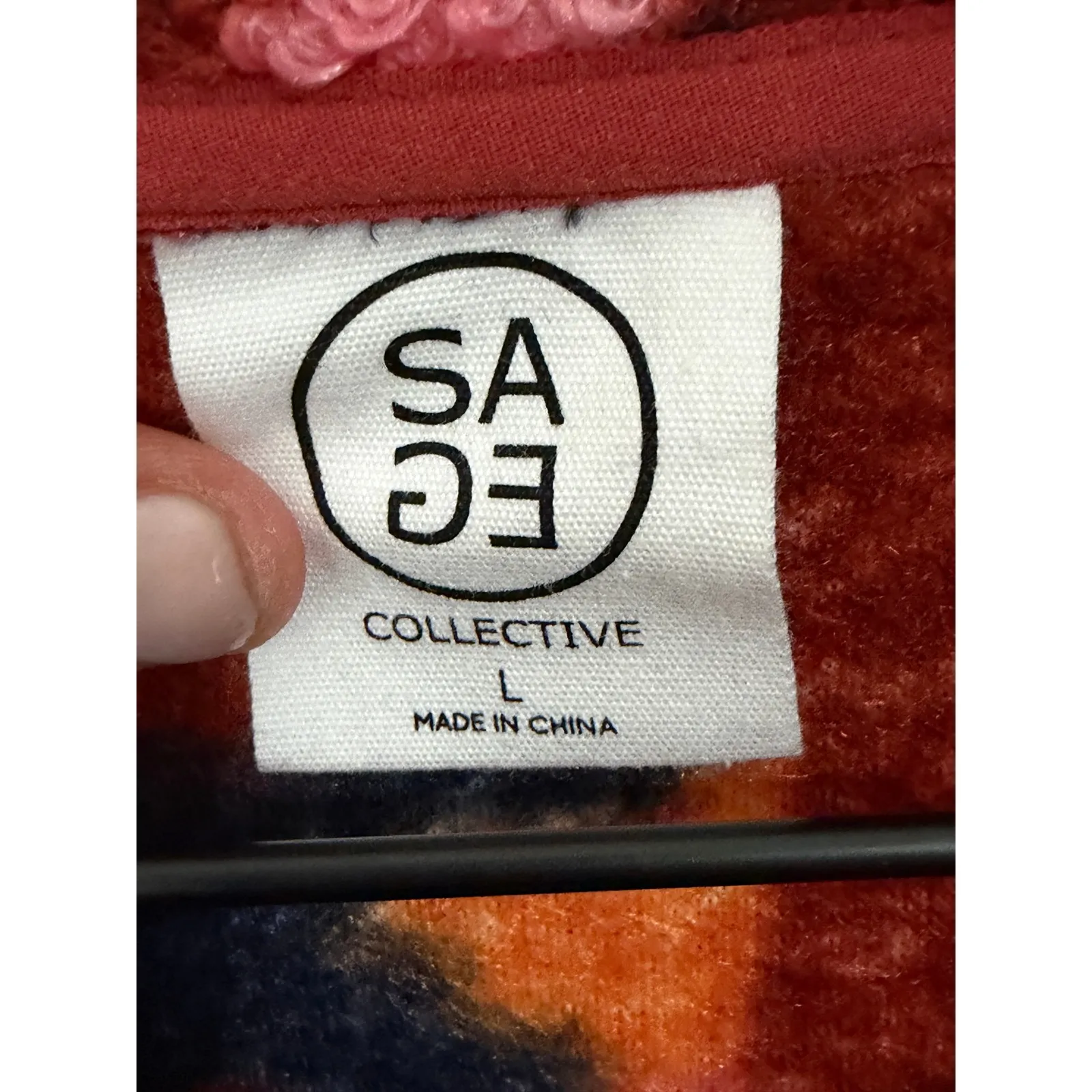 SAGE COLLECTIVE Faux Shearling Pullover Jacket 1/4 Zip Size Large Activewear Red - Image 3