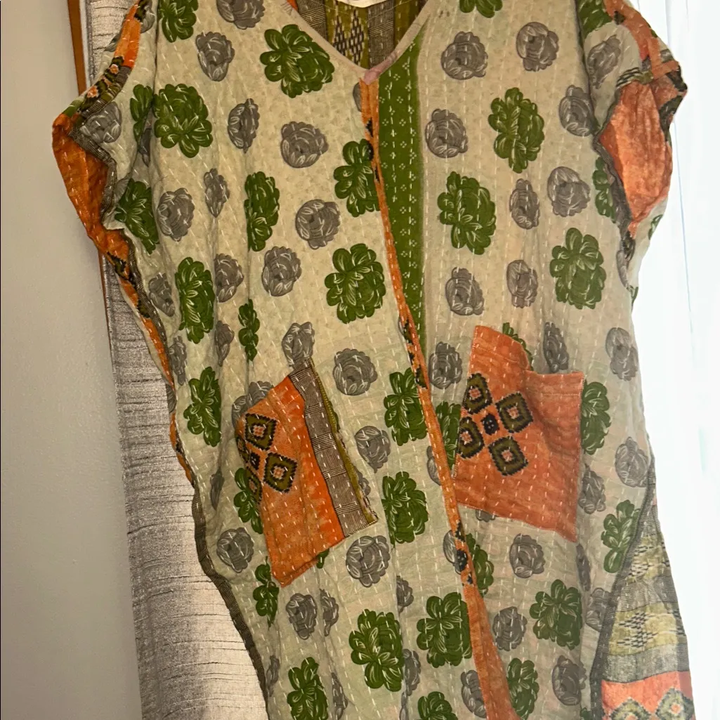 Kantha Bae Orange and Green Patterned kimono Size XL - Image 11