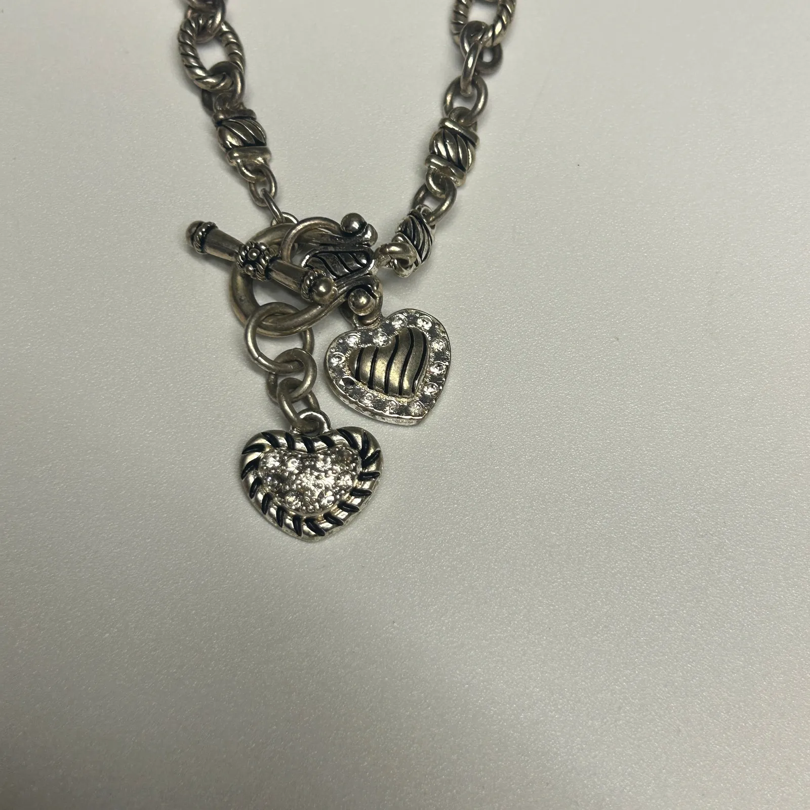Premier Designs Silver-Tone Vintage 2 Heart Charm Toggle Necklace Bracelet Set - Image 4