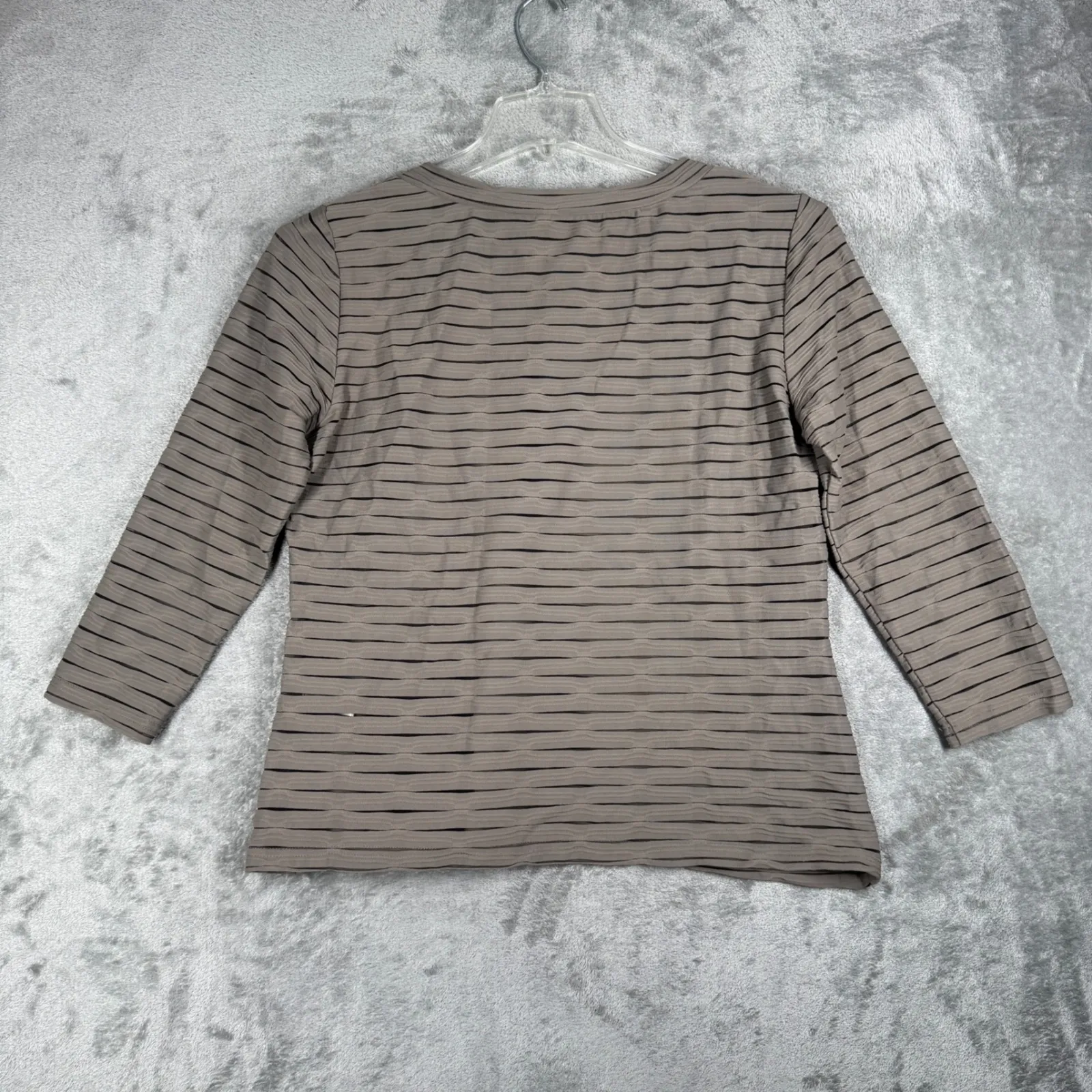 Worth New York Womens Large‎ Beige Brown Stripe Textured Square Neck 3/4 Sleeve - Image 3