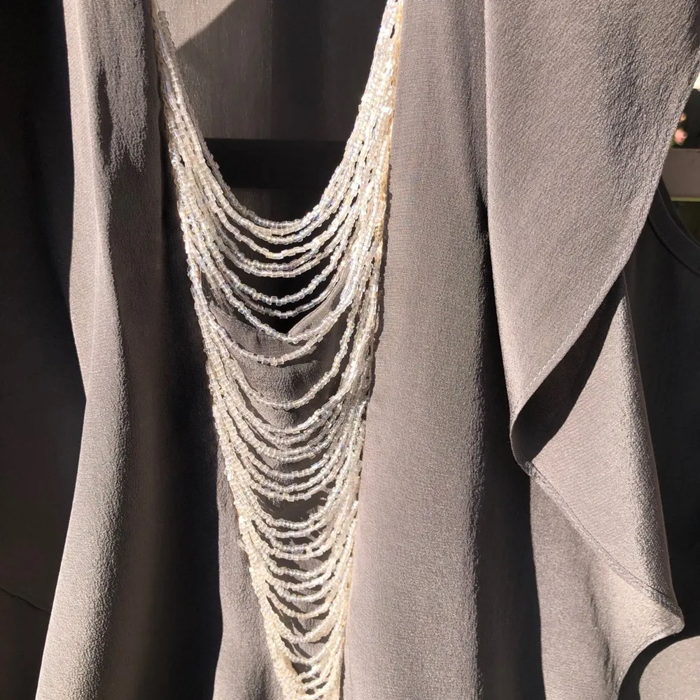 Akiko Silk Ruffle Sleeveless Beaded Top S - Image 2