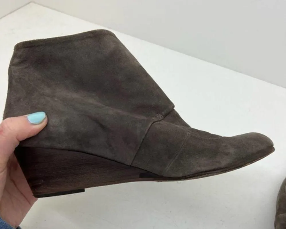 Anthropologie Coclico wedge suede folderover leather bootie shoes neutral sz 37 - Image 6