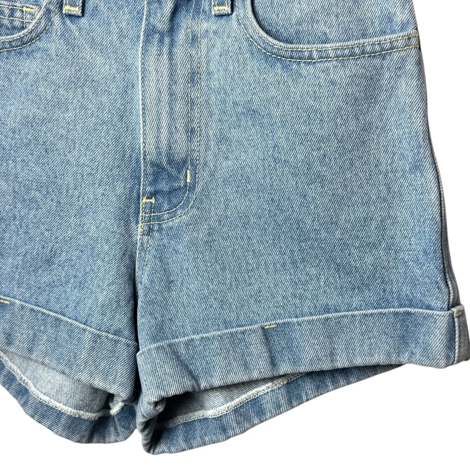 NEW American Apparel High Waist Cuffed Denim Shorts Blue Stone Wash USA 24 - Image 4
