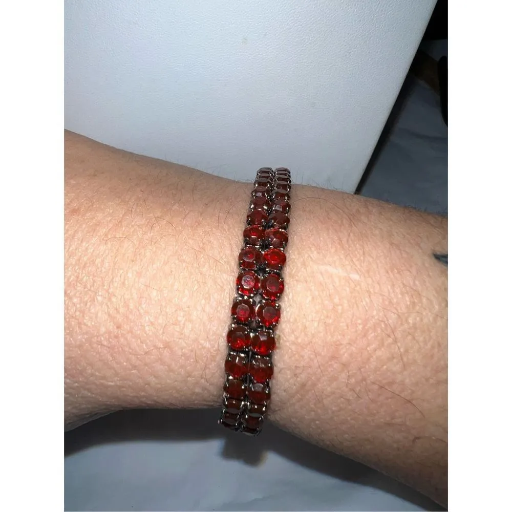 Vintage‎ Goth Double Row Blood Red Rhinestone Stretch Bracelet - Image 2