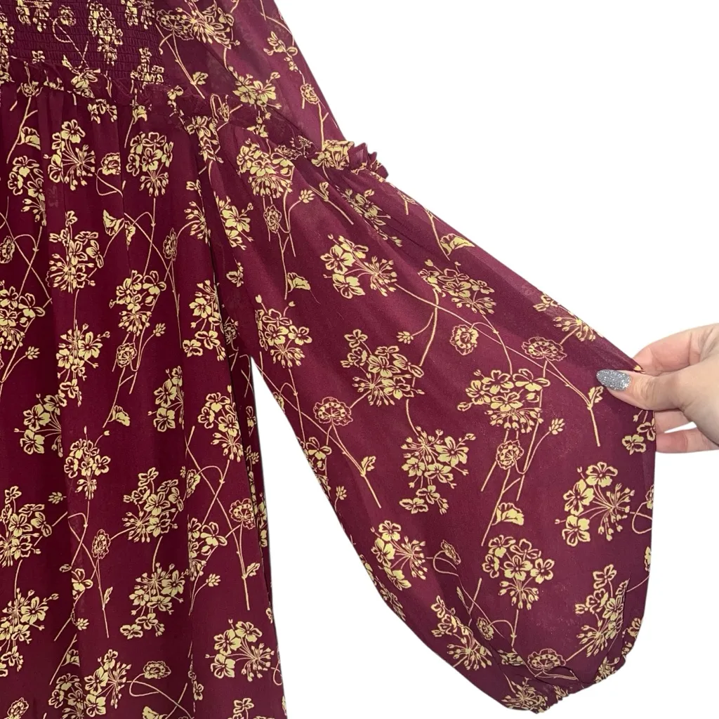 Cinq A Sept Zola Floral Print Chiffon Dress In Merlot/Starfruit Red Size 4 - Image 5