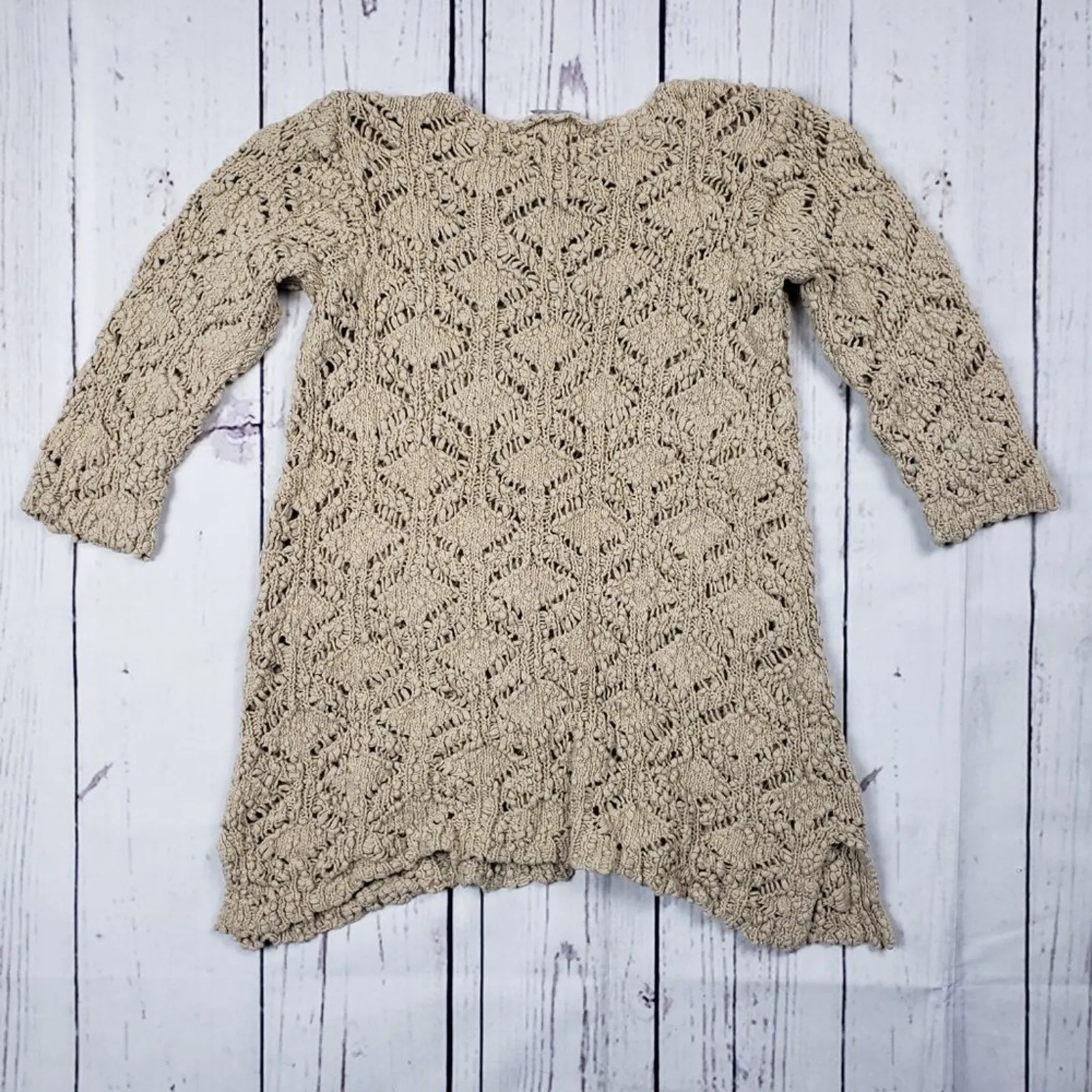 J. Jill Beige Crochet Knit Pullover Half - Image 7
