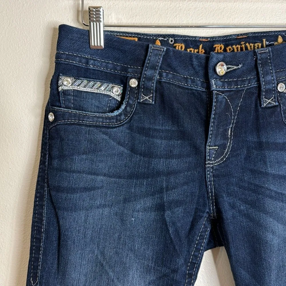 Rock revival ladies bootcut klarry bling pockets dark wash jeans size 28 - Image 5