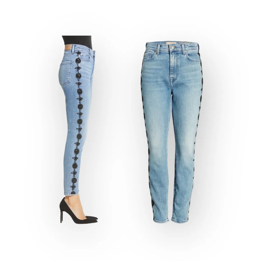 7FAM 7 for all Mankind Luxe Vintage ☻︎ High Sequin Embroidery Skinny Jeans ☻︎ 24 - Image 15