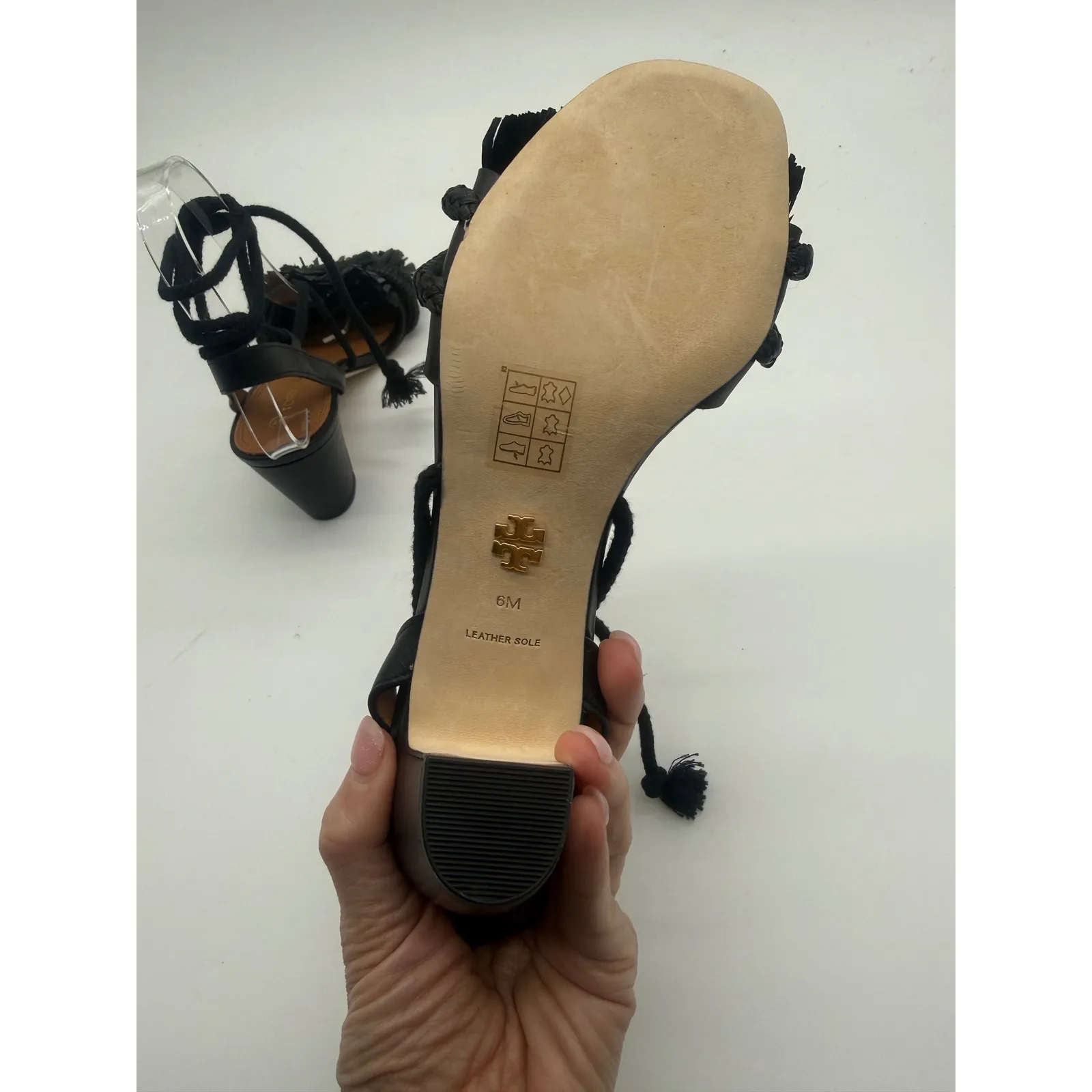 Tory Burch Rope Ankle Tie Sandal in Perfect Black Leather – 65mm, Size 6 - Image 9