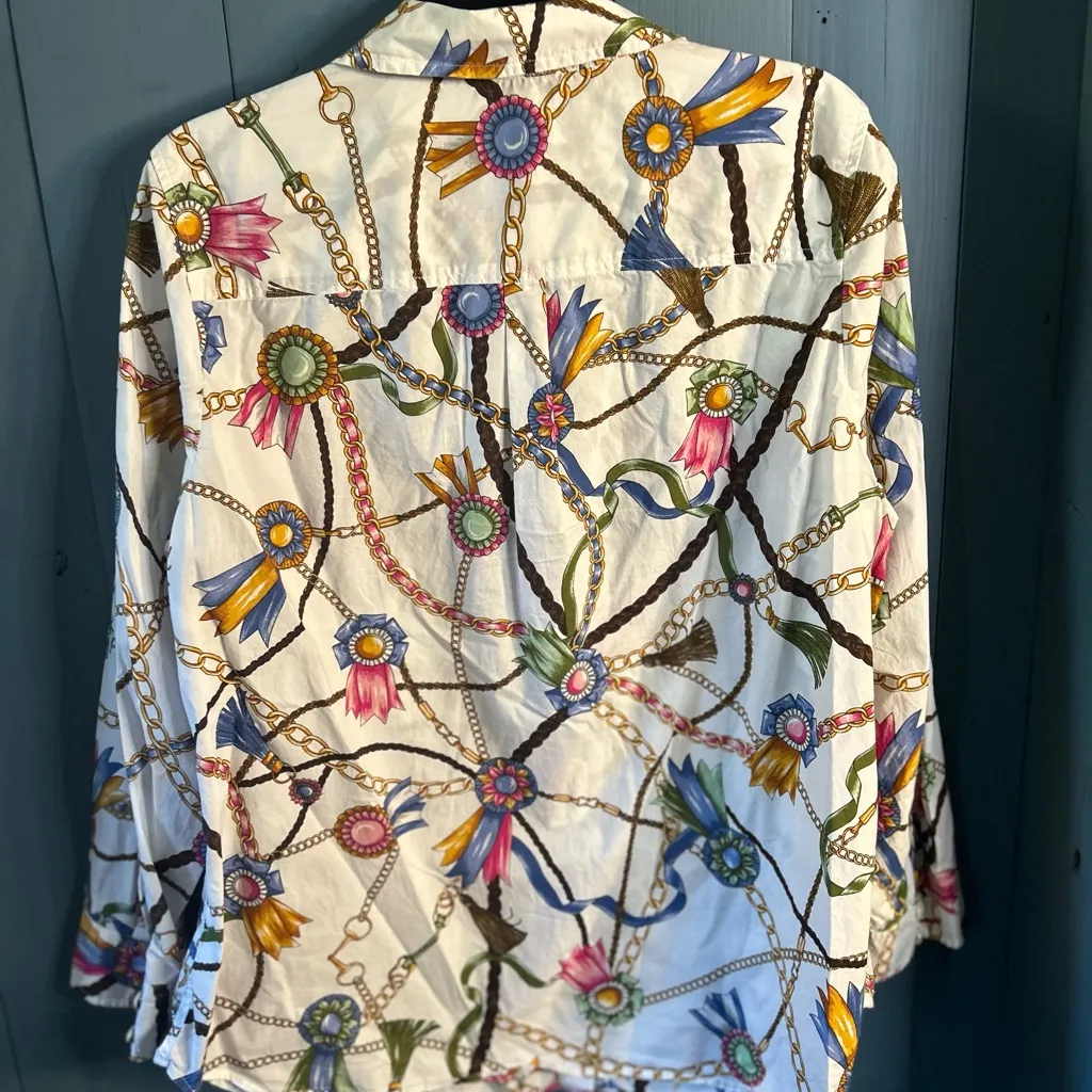 Talbots White Multicolor Chain Print Button Down Shirt | Size 1x - Image 8