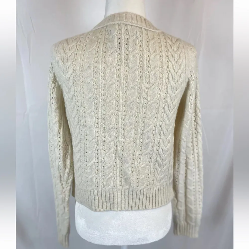 AE Cropped‎ Button-Up Cardigan Knit Sweater Woman’s Size S Cream Ivory - Image 9