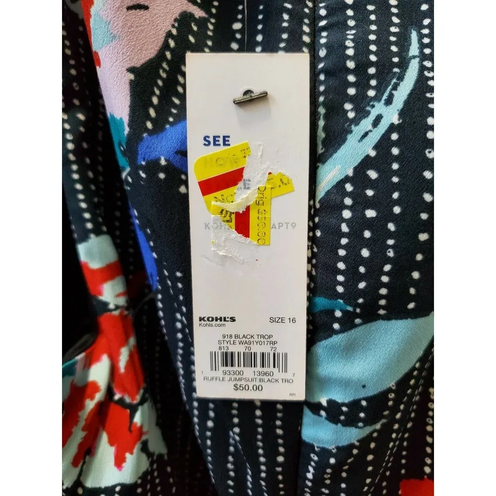 APT.9 Women's Black Floral Polyester Sleeveless V-Neck Casual Jumpsuits Size 16 - Image 9