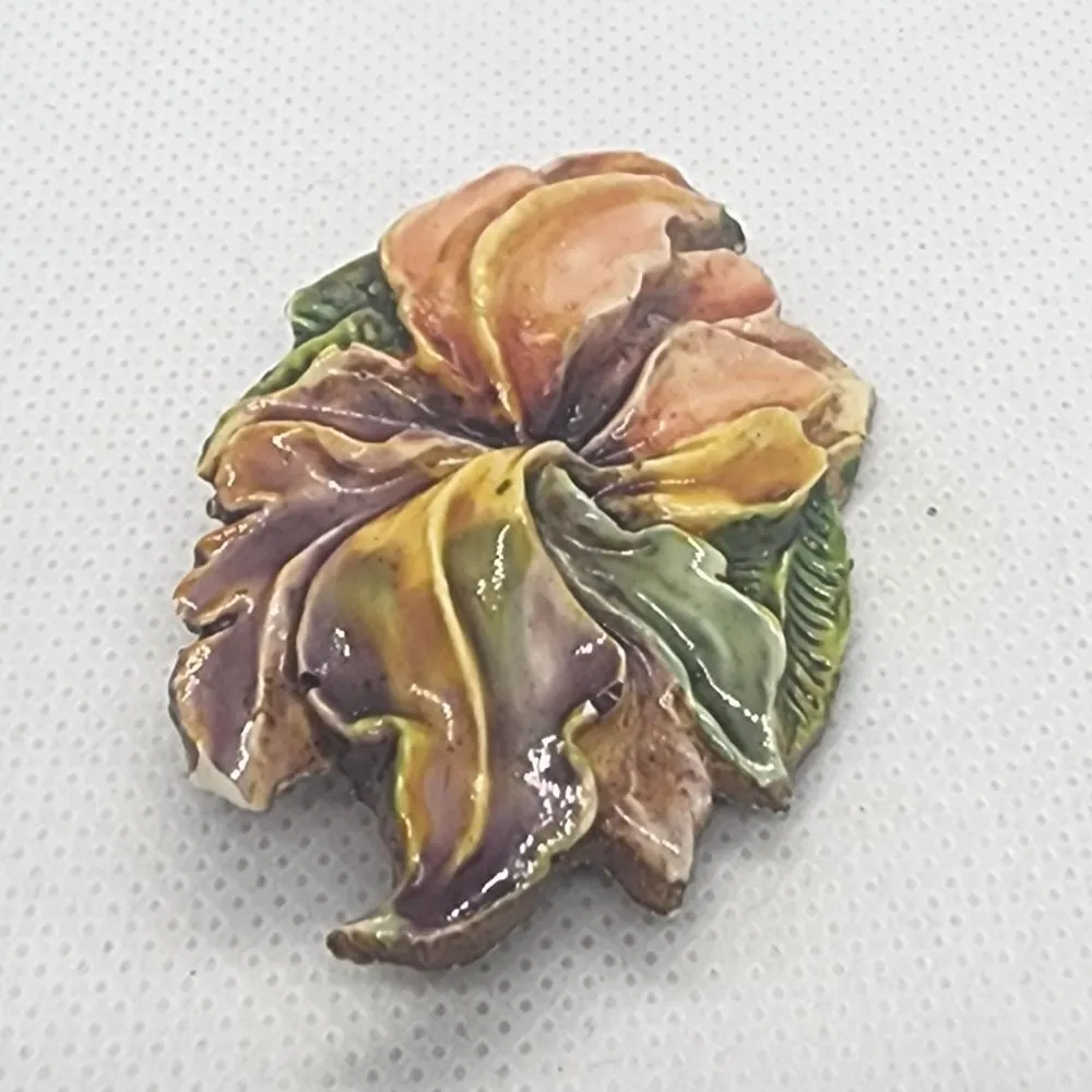 Vintage West Germany Flower Brooch Orange - Image 5