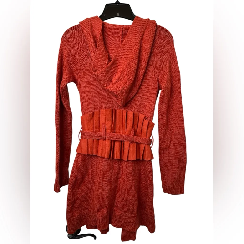 Anthropologie Charlie & Robin Women’s Orange Long Cardigan Jacket W/Hood Size S Red - Image 2