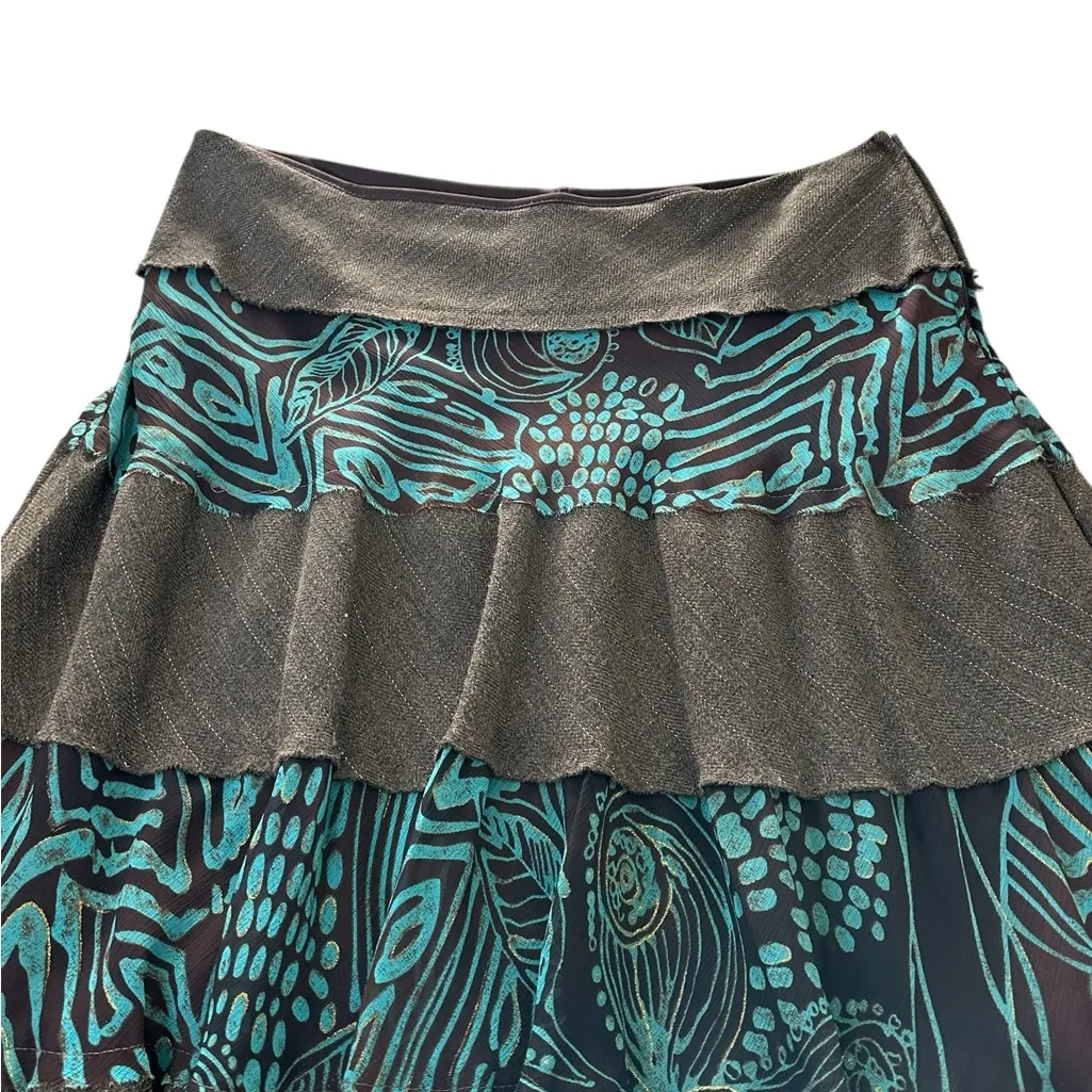 Pepper Vintage Tiered Flare Skirt 90s Y2K WhimsiGoth Grunge Romantic Boho Size M Blue Size M - Image 2