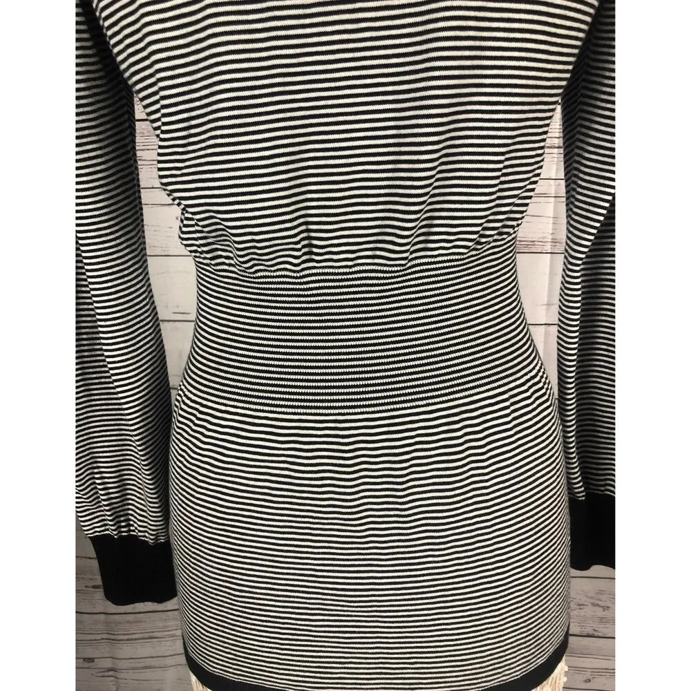 G - Star Raw V neck sweater striped black & white long fitted size large - Image 11